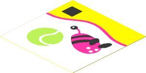 Sticker  1.9 x  1.9 with Lime Tennis Ball, Silver and Magenta Toy Mouse