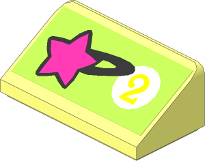 Slope Brick 31  1 x  2 x  0.667 with Star and Medium Lavender "2" in White Circle on Lime Background Sticker