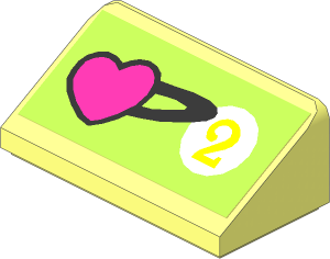 Slope Brick 31  1 x  2 x  0.667 with Heart and Medium Lavender "2" in White Circle on Lime Background Sticker
