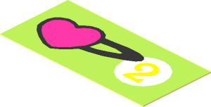 Sticker  0.9 x  1.9 with Heart and Medium Lavender "2" in White Circle on Lime Background