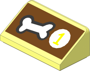 Slope Brick 31  1 x  2 x  0.667 with Dog Bone and Medium Lavender "1" in White Circle on Medium Azure Background Sticker
