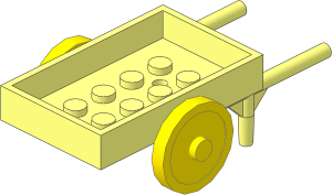 Wheelbarrow with 2 Yellow Wheels and Red Axle (Complete)