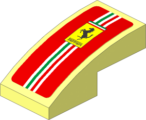 Slope Brick Curved  2 x  1 with Ferrari Logo and Tricolor Stripe on Red Background Sticker
