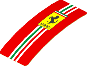 Sticker  0.8 x  1.9 with Ferrari Logo and Tricolor Stripe on Red Background (Formed)