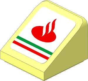 Slope Brick 31  1 x  1 x  0.667 with Red Santander Logo and Tricolor Stripe on White Background Sticker