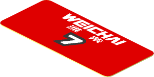 Sticker  0.8 x  1.8 with White Weichai Logo and Number 7 on Red Background