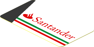 Sticker  1.0 x  1.8 with Red Santander Logo and Tricolor Stripe on White Background Right