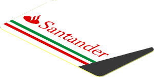 Sticker  1.0 x  1.8 with Red Santander Logo and Tricolor Stripe on White Background Left