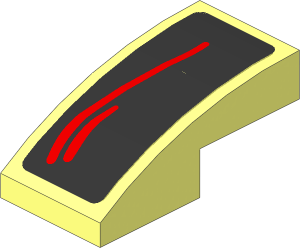 Slope Brick Curved  2 x  1 with Red Stripes on Black Background Left Sticker