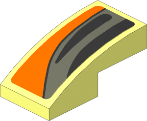 Slope Brick Curved  2 x  1 with Black Air Vent on Grey Stripe on Black and Orange Background Left Sticker