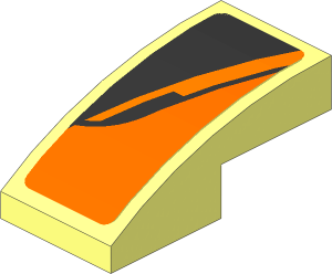 Slope Brick Curved  2 x  1 with Black Triangle on Orange Background Right Sticker