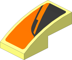 Slope Brick Curved  2 x  1 with Black Triangle on Orange Background Left Sticker
