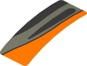 Sticker  0.8 x  1.9 with Black Air Vent on Grey Stripe on Black and Orange Background Right (Formed)