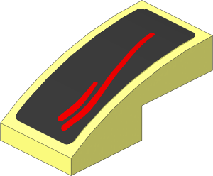 Slope Brick Curved  2 x  1 with Red Stripes on Black Background Right Sticker