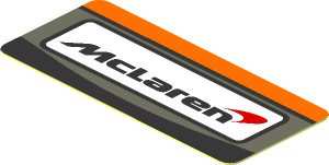 Sticker  0.8 x  1.8 with McLaren Logo in White Frame on Black and Orange Background