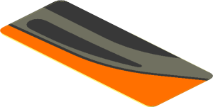 Sticker  0.8 x  1.9 with Black Air Vent on Grey Stripe on Black and Orange Background Left