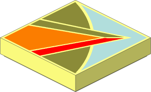 Tile  2 x  2 with Groove with Dark Orange, Olive Green, Nougat, and Sand Blue Pattern