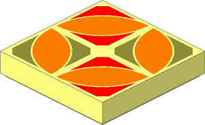 Tile  2 x  2 with Groove with Dark Orange Pointed Ovals in Nougat and Olive Green Quarters Pattern