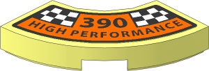 Tile  2 x  2 Corner Round with Orange and Black "390 High PERFORMANCE" Logo between Checkered Flag Fields Sticker
