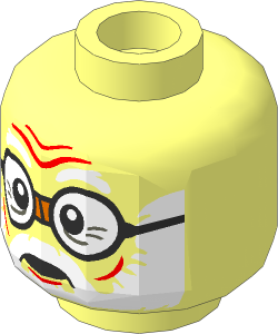 Minifig Head with White Eyebrows, Beard and Round Black Glasses Pattern
