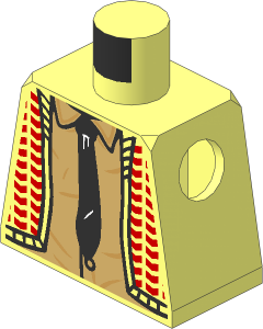 Minifig Torso with Sweater, Medium Nougat Chevrons, Tan Shirt and Black Tie Pattern