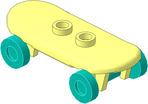 Minifig Skateboard with Dark Turquoise Wheels (Complete)