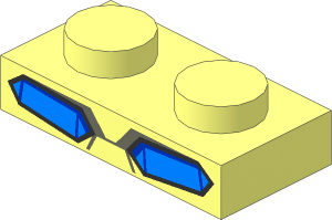 Plate  1 x  2 with Black and Medium Blue Mechanical Eyes Pattern