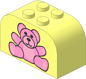 Brick  2 x  4 x  2 with Curved Top with Pink Teddy Bear Pattern
