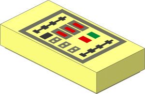 Tile  1 x  2 with Dark Bluish Grey Rectangle, Metallic Silver, Green and Red Buttons Pattern