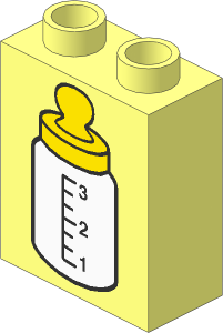 Duplo Brick  1 x  2 x  2 with Baby Bottle Yellow Top Pattern