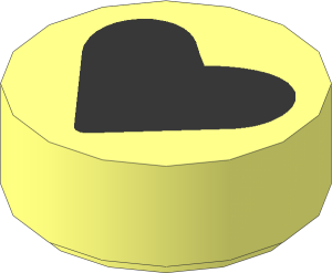 Tile  1 x  1 Round with Black Heart Pattern
