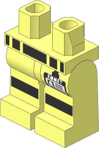 Minifig Hips and Legs with Belt and Reflective Stripes and 'EMMET' Badge Pattern