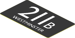 Sticker  1.0 x  1.7 with  White "211B WESTMINSTER" on Black Background