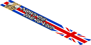 Sticker  1.0 x  7.7 with Big Ben Tower and White "NOW'S THE TIME TO VISIT" on United Kingdom Flag Background