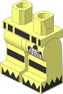 Minifig Hips and Legs with Belt and Reflective Stripes, 'EMMET' Badge and Silver Triangles on Feet Pattern