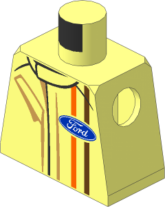 Minifig Torso with Race Suit with Ford Logos and Medium Azure and Orange Stripes Pattern
