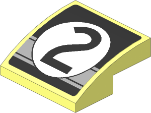 Slope Brick Curved  2 x  2 x  0.667 with Black Number 2 in White Disc on Black Background Sticker
