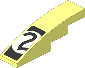 Slope Brick Curved  4 x  1 with Black Number 2 in White Disc on Black Background Sticker