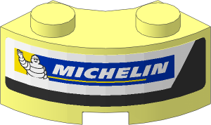 Brick 2 x 2 Corner Round with Michelin Logo on Black and White Background Right Sticker
