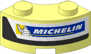 Brick 2 x 2 Corner Round with Michelin Logo on Black and White Background Left Sticker