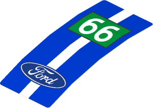 Sticker  4.0 x  1.8 with Ford Logo and  White Number 66 in Green Rectangle on Blue Background (Formed)
