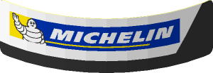 Sticker  0.8 x  3.0 with Michelin Logo in White Trapezoid on Black Background Right (Formed)