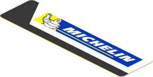 Sticker  0.8 x  3.0 with Michelin Logo in White Trapezoid on Black Background Left