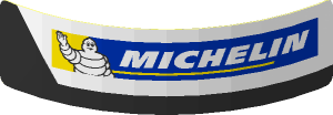 Sticker  0.8 x  3.0 with Michelin Logo in White Trapezoid on Black Background Left (Formed)
