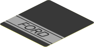 Sticker  1.9 x  1.8 with Black Ford Text in Grey Stripe on Black Background