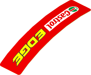 Sticker  0.8 x  3.0 with Castrol Edge Logo on Red Background Left (Formed)