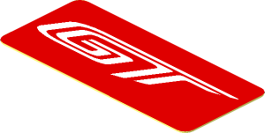 Sticker  0.8 x  1.8 with White GT Logo on Red Background