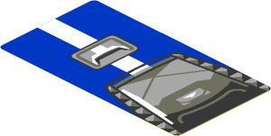 Sticker  1.8 x  3.3 with Dark Grey Engine and Grey Air Vent on Blue Background