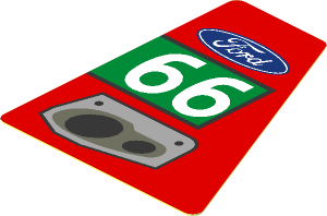 Sticker  2.2 x  1.7 with Ford Logo, Grey Exhaust Pipes and White Number 66 in Green Rectangle on Red Background Right