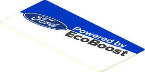 Sticker  1.8 x  4.0 with Ford Logos on Blue and White Background Left